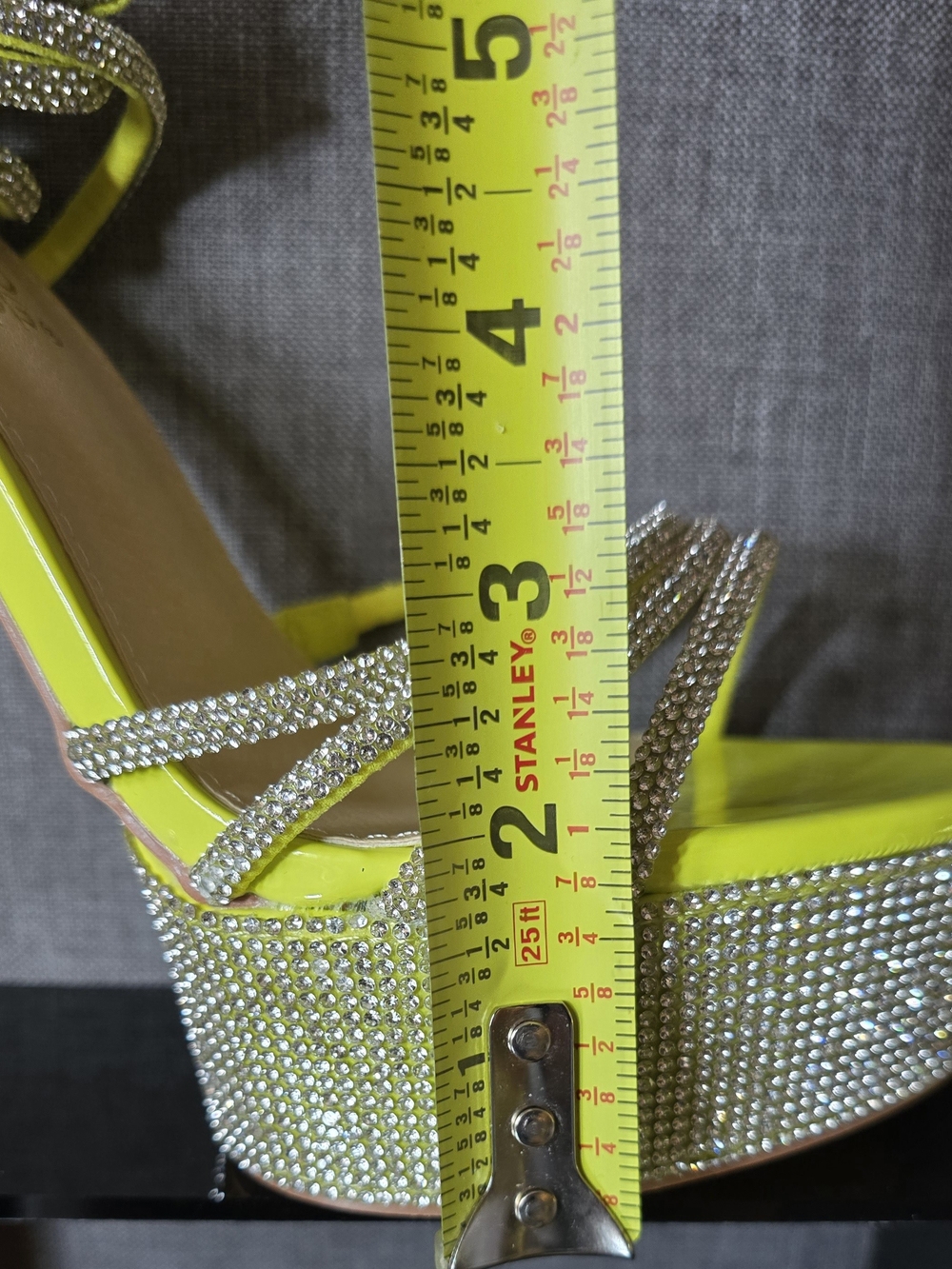 Luminous Yellow Rhinestone Lace-Up Platform Heels - Picture 11 of 15